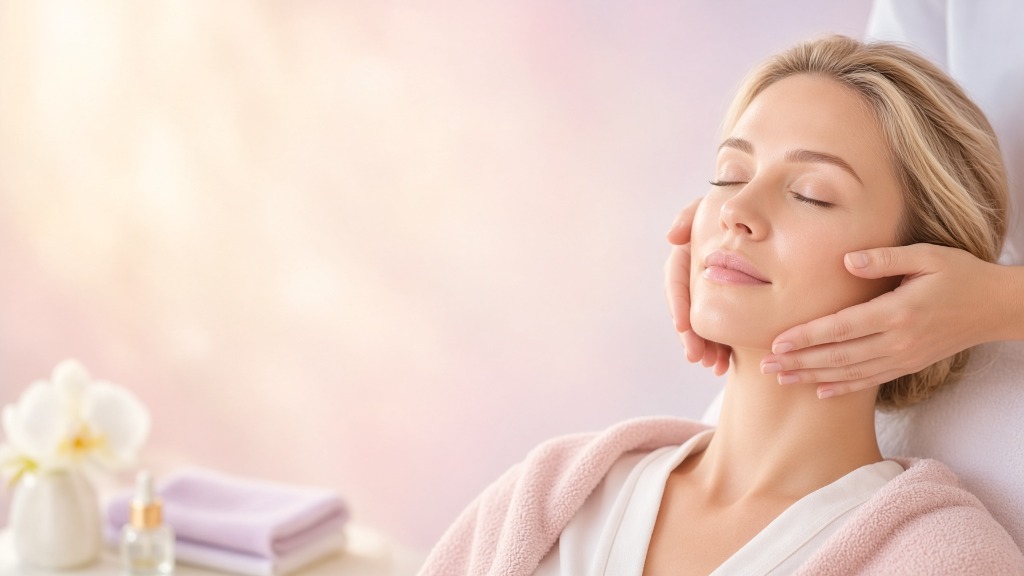 A woman relaxing during a lifting facial massage